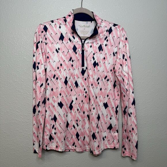 San Soleil Pink Print Shirt Medium 1/4 Zip UPF 50+ Cooling Sun Protection - Picture 1 of 3